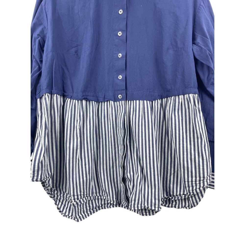 Anthropologie Women's Size Large Blue Twofer Oversized Popover Button Down Top - Picture 3 of 9
